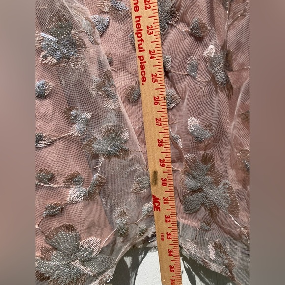 Anne Klein Floral Sequin Lace Mesh Elastic Waist Midi Skirt Pink Silver Sz L - Picture 8 of 15